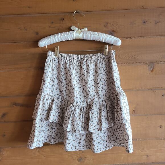 Madewell Floral Flannel Mini Skirt Western Cream Ruffle Prairie XS Boho Cottage - Picture 3 of 5